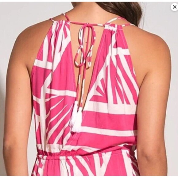 Elan Fuchsia Pink White Sleeveless Maxi Dress MEDIUM Sheer Spaghetti Straps - Picture 3 of 16